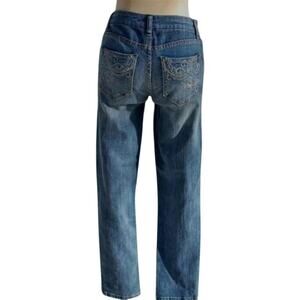 Cache Denim Metallic Embroidery Embellished Pockets Jean Pant Stretch $98 NWT